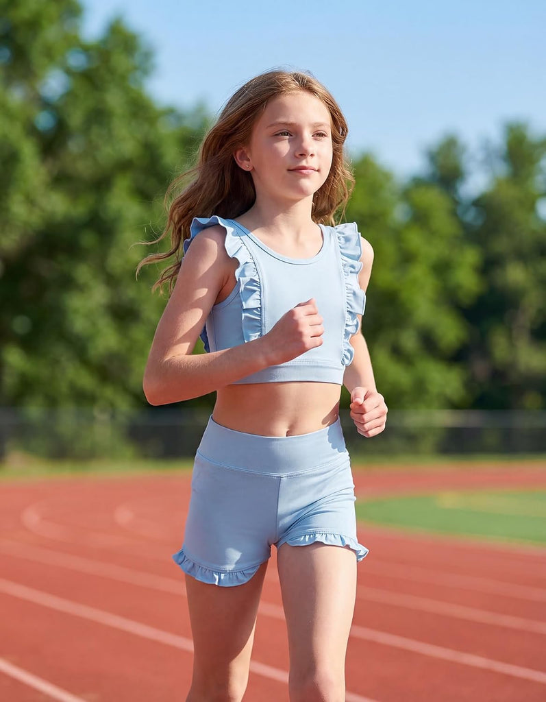 Girls 2 Piece Athletic Sets Kids Sports Bra & Shorts Dance Outfits