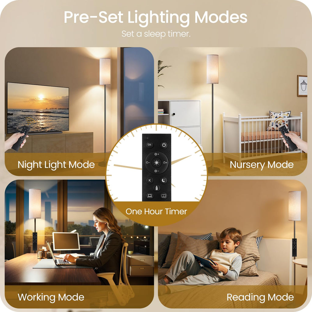 Dimmable Floor Lamp with Remote and Foot Switch, Corner Floor Lamp, 64.4" Standing Tall Lamp, 10W 900LM LED Bulb