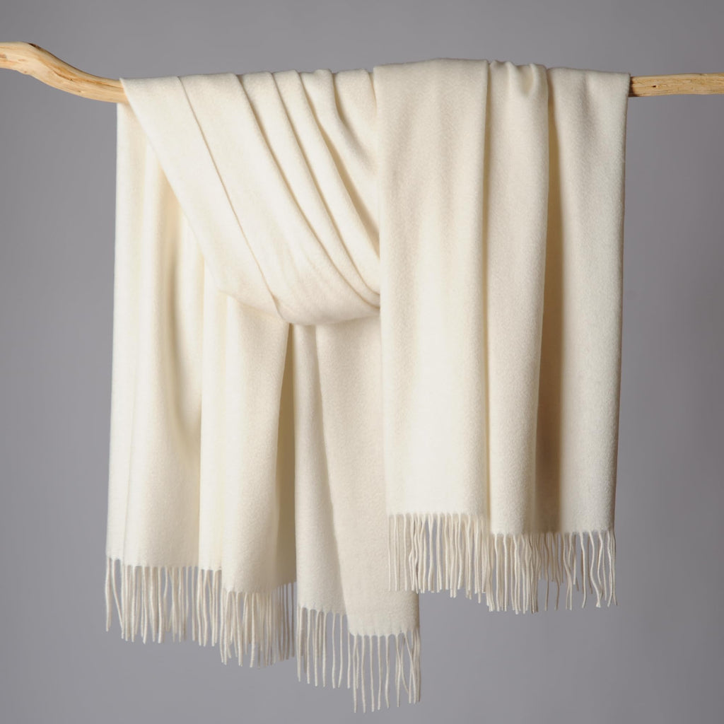 Premium Cashmere Throw Blanket with Fringe (Ivory)