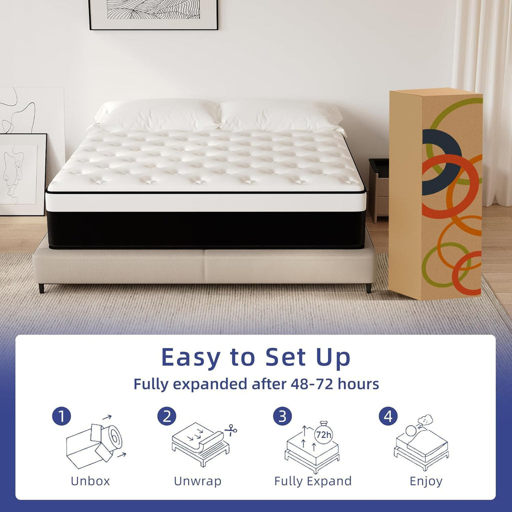 12 Inch Queen Hybrid Memory Foam Mattress in a Box | Individual Pocketed Spring, Medium Firm, Reinforced Edge