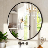 24 Inch Round Mirror - Circle Mirrors Wall Decor, Modern Hanging Vanity Mirror, Matte Black Circle Decorative Wall
