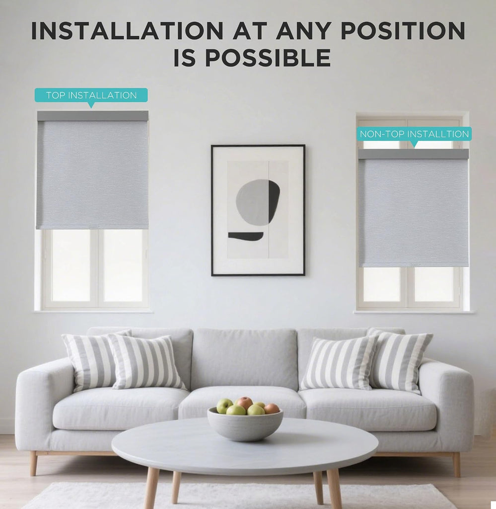 No Drill Blackout Roller Shades, 35" W X 75" H, Grey | Fast Installation, UV Protection, Cordless Blinds for Indoor