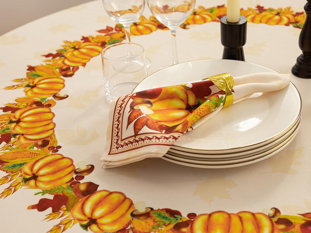 Fall Thanksgiving Tabletop Collection Dining Decoration Parties Harvest, Harvest Party, Tablecloth, 70" Round