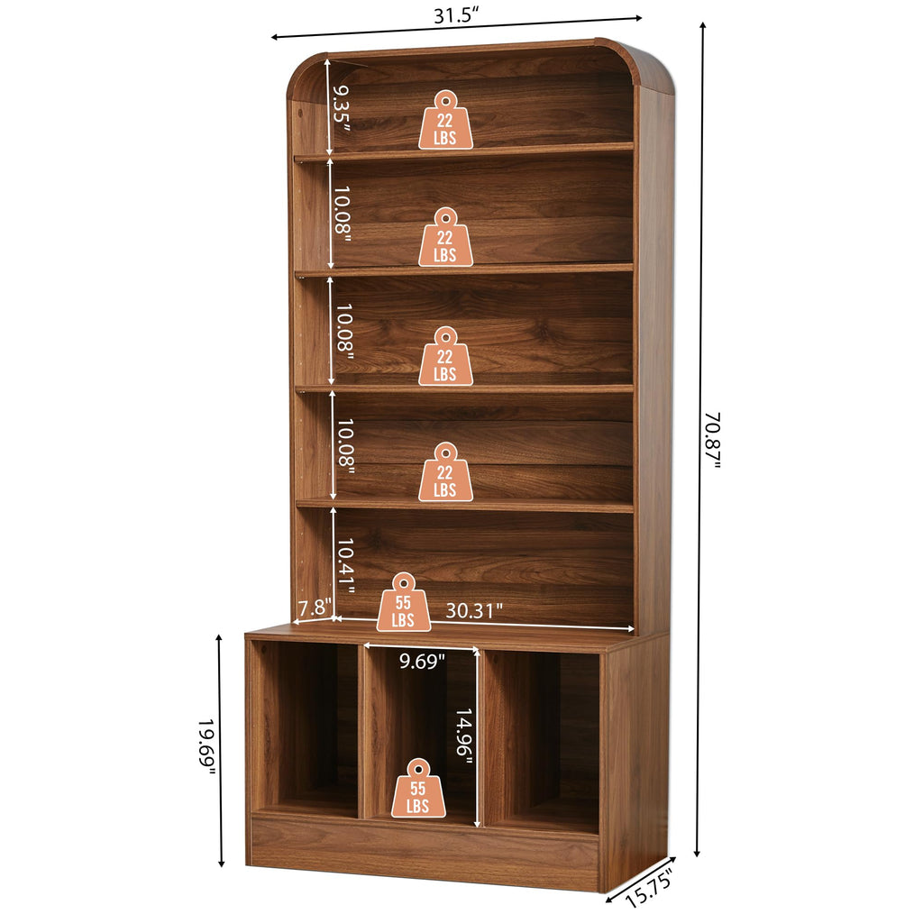 71'' Tall Record Player Stand, 6 Tier Large Vinyl Record Player Cabinet