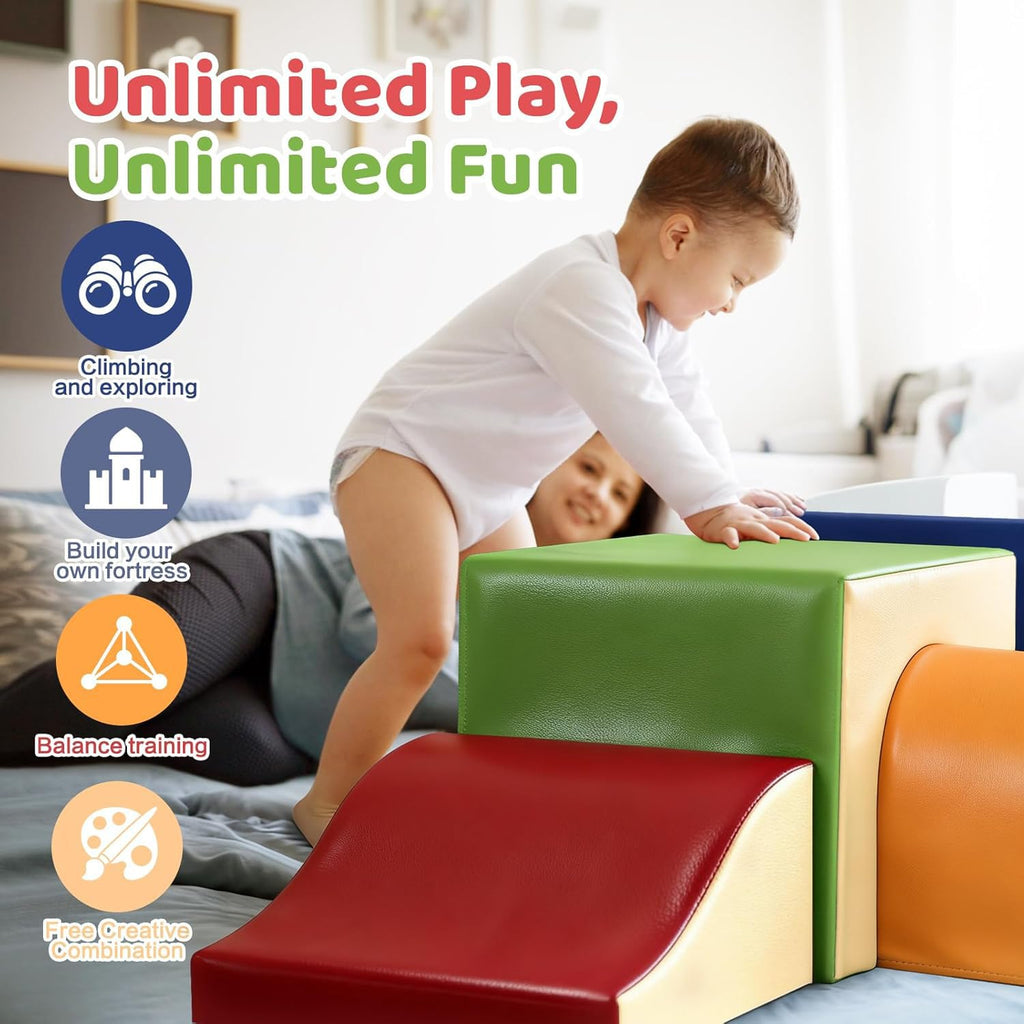 Toddler Climbing Foam Blocks: 4 PCS Indoor Play Gym with Slide and Stairs - Soft Playground Set for Kids - Includes