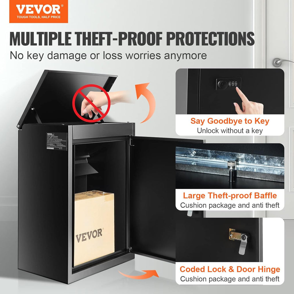 Parcel Drop Boxes 15.4" x 10.6" x 20.5", Galvanized Steel Wall Mount Mailbox with Coded Lock, Anti-Theft Baffle