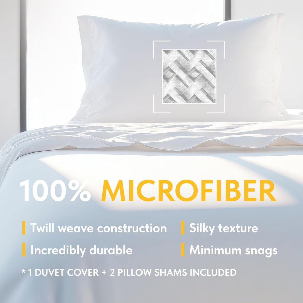White Queen Duvet Cover Set, Microfiber Duvet Cover with Zipper, Duvet Cover Set of 1 Down Comforter Cover with 2