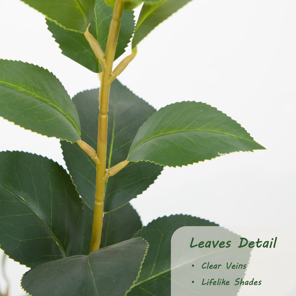 5ft Artificial Camellia Tree with Silk Orange Flowers, 60in Faux Camellia Plant with Lifelike Trunk, Fake Flower Tree