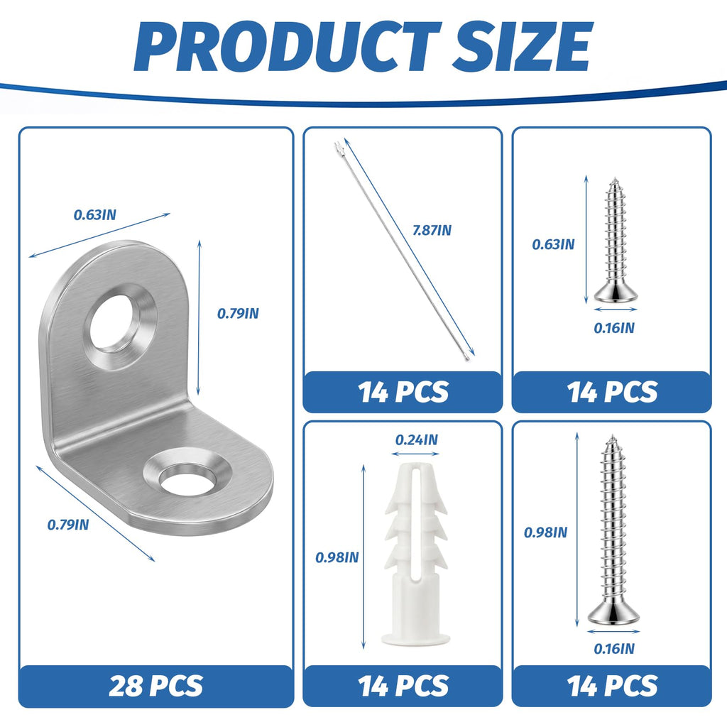 Furniture Anchors, 14 Pack Anti-Tip Straps Kit for Baby Proofing,Silver