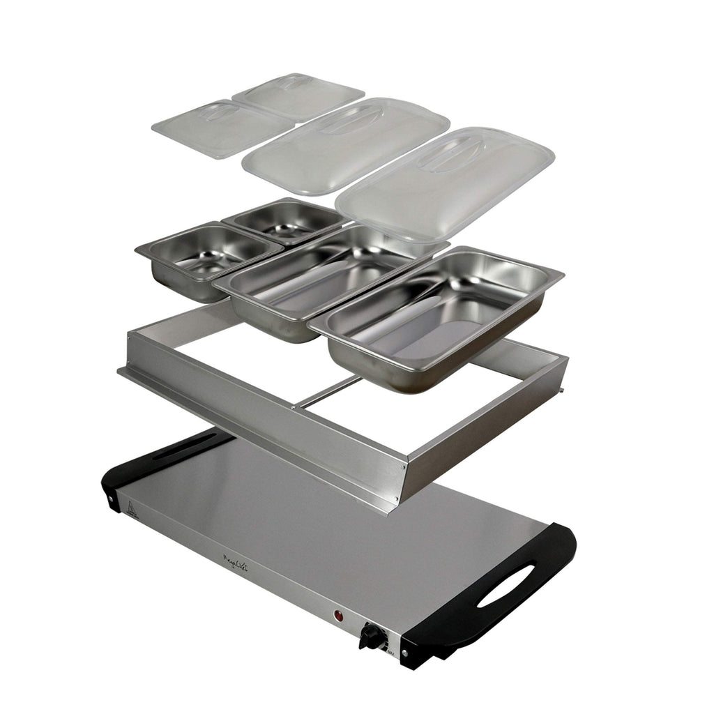 4 Section Buffet Warmer Server - Professional Hot Plate Food Warmer Station, Easy Clean Stainless Steel, Portable &