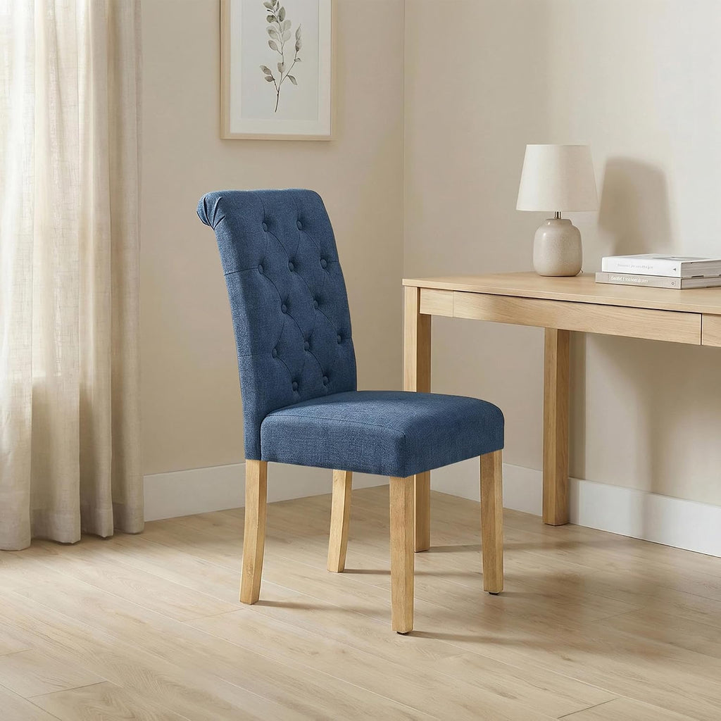 Dining Chairs Set of 2 Fabric Upholstered Dining Room Chairs with Button Tufted High Back and Solid Wood Legs for