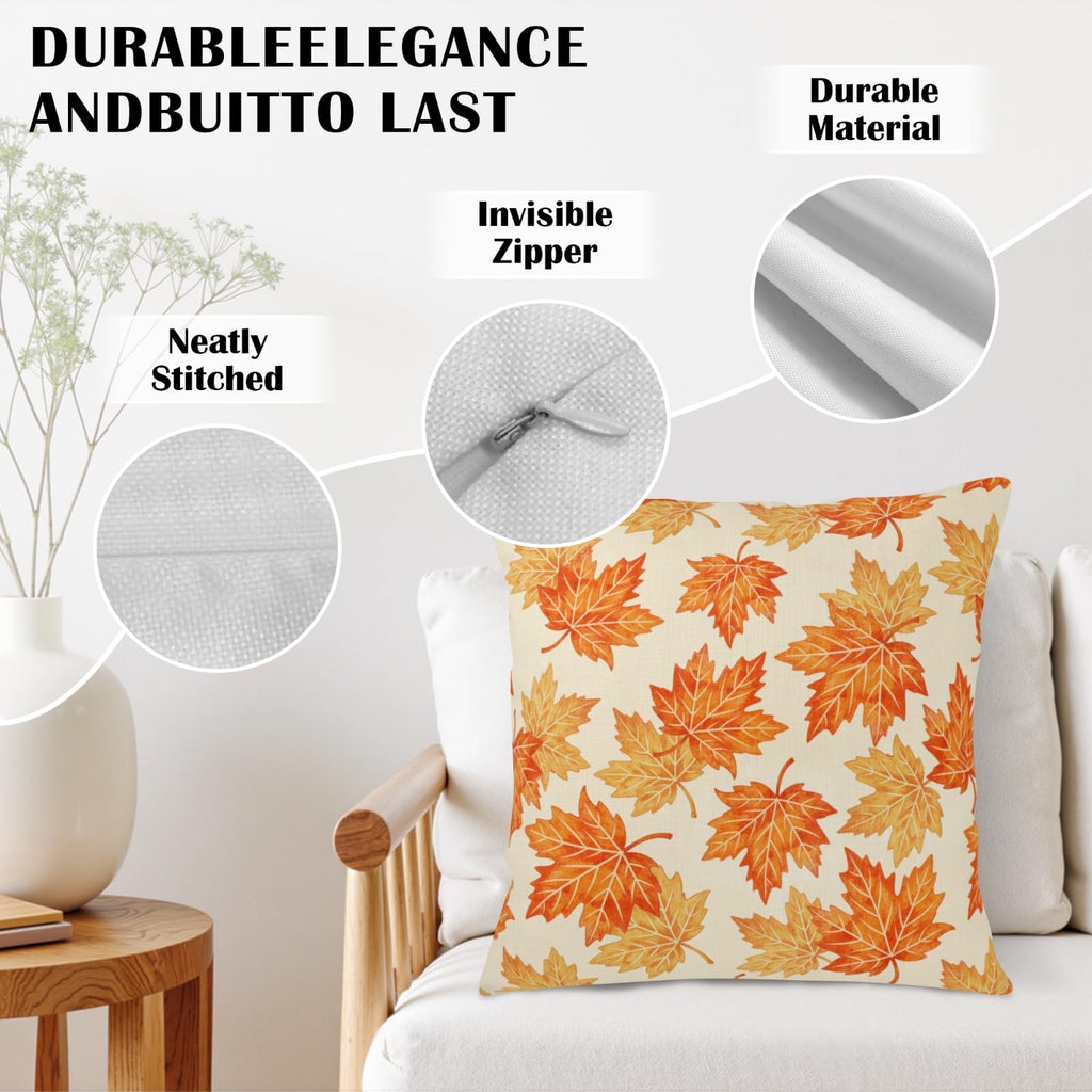 Fall Pillow Covers 20x20 Inch Orange Maple Leaf Decorative Throw Pillow Covers Set of 2 Autumn Thanksgiving Harvest