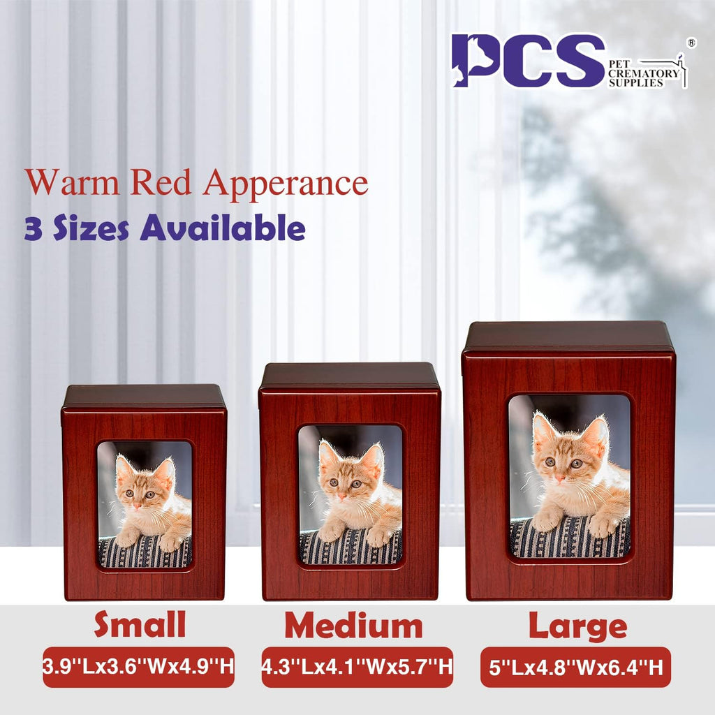 PCS Cat Urn - Photo Urn for Ashes, Cremation Box, Red-Small