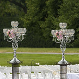 Crystal Candelabra Centerpiece, 5-Light Gold Metal Stand with Hanging Crystals, Decorative Wedding Table Holder (1