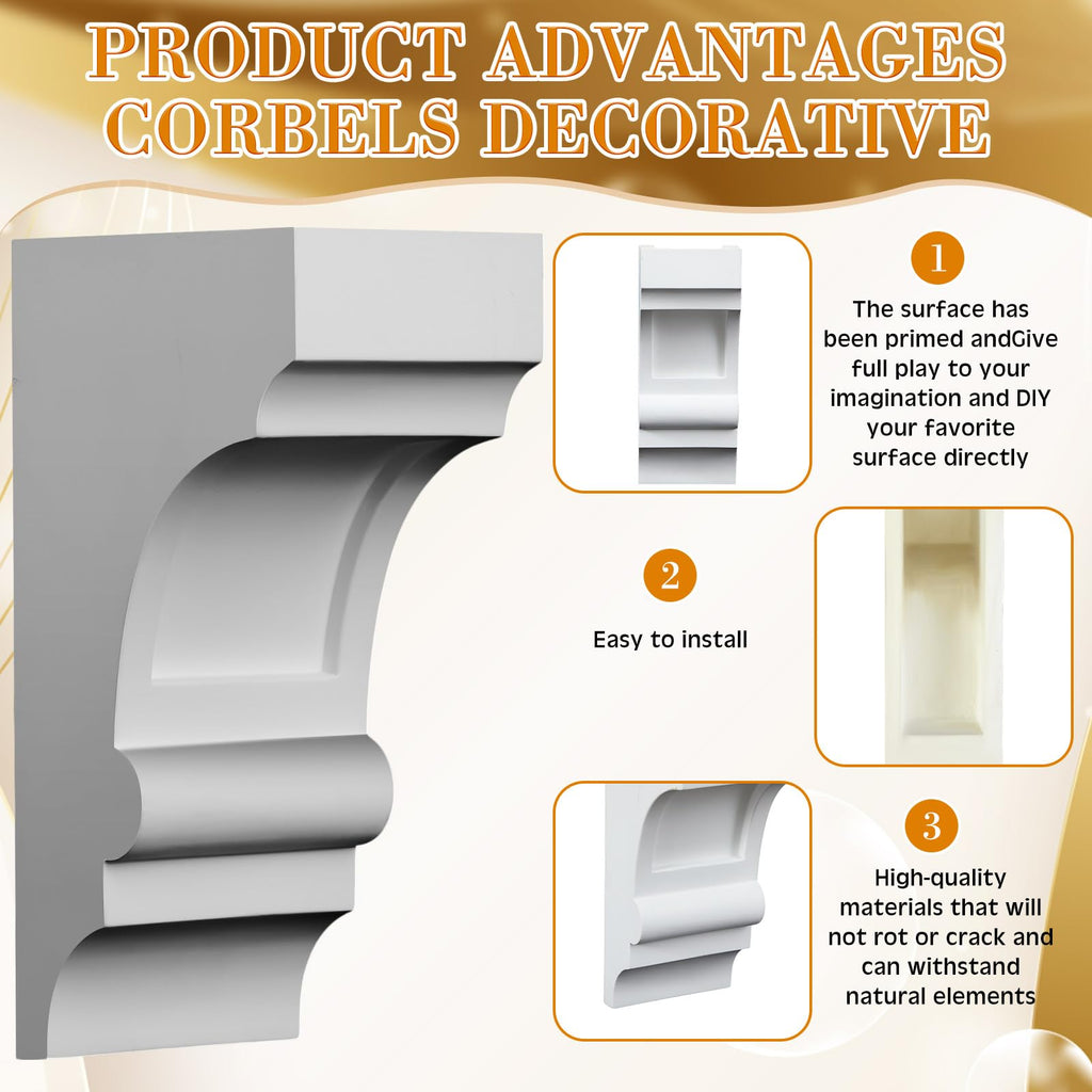 4 Pack Decorative Corbels 4" W x 5 1/4" Inch D x 10" H White Hdpe Corbels for Fireplace Mantel, Kitchen Island &