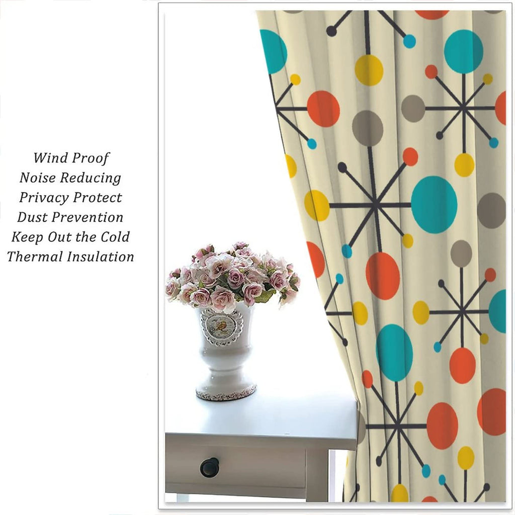 Mid Century Curtains, Mid Century Fifties Modern Retro Colors Pattern Blackout Rod Pocket Window Drapes Bedroom