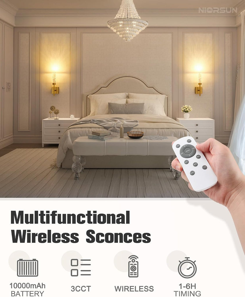 Crystal-Inspired Bubble Wireless Wall Sconces, 10000mAh Battery Operated Wall Sconces Set of 2, 3 Color Temps