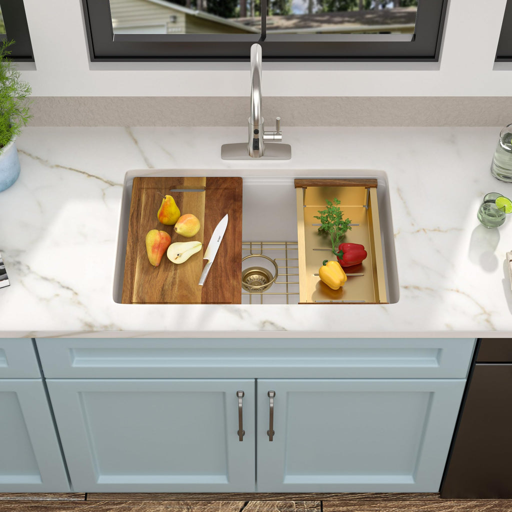 28"x19" Undermount White Granite Composite Kitchen Sink