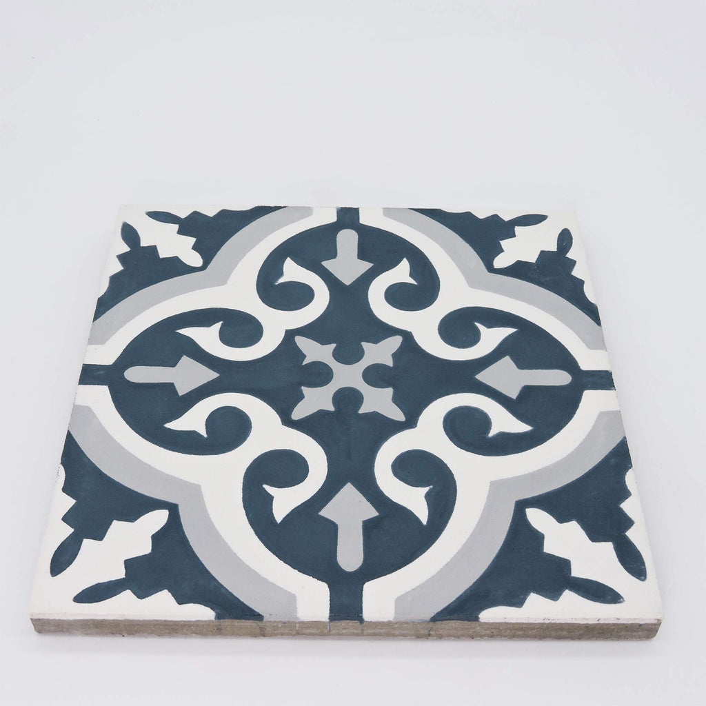 Argana Handmade Cement Tile, 8" x 8", Grey White Blue