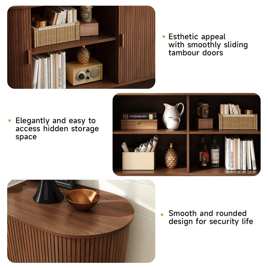 63" Sideboard Buffet Cabinet, Sliding Door/Adjustable Shelf, Walnut