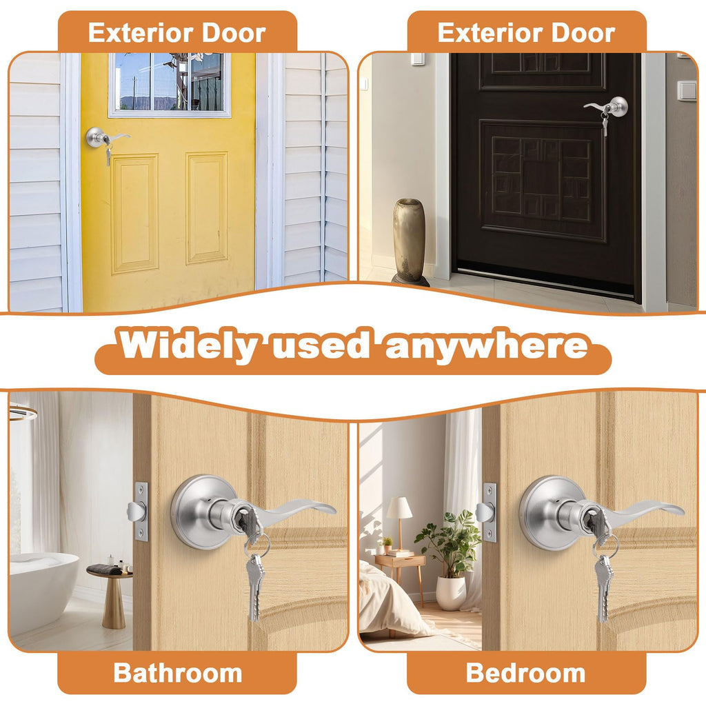 10 Pack Keyed Alike Entry Levers, Wave Style Satin Nickel Entry Locksets, Exterior Interior Door Levers with Lock and