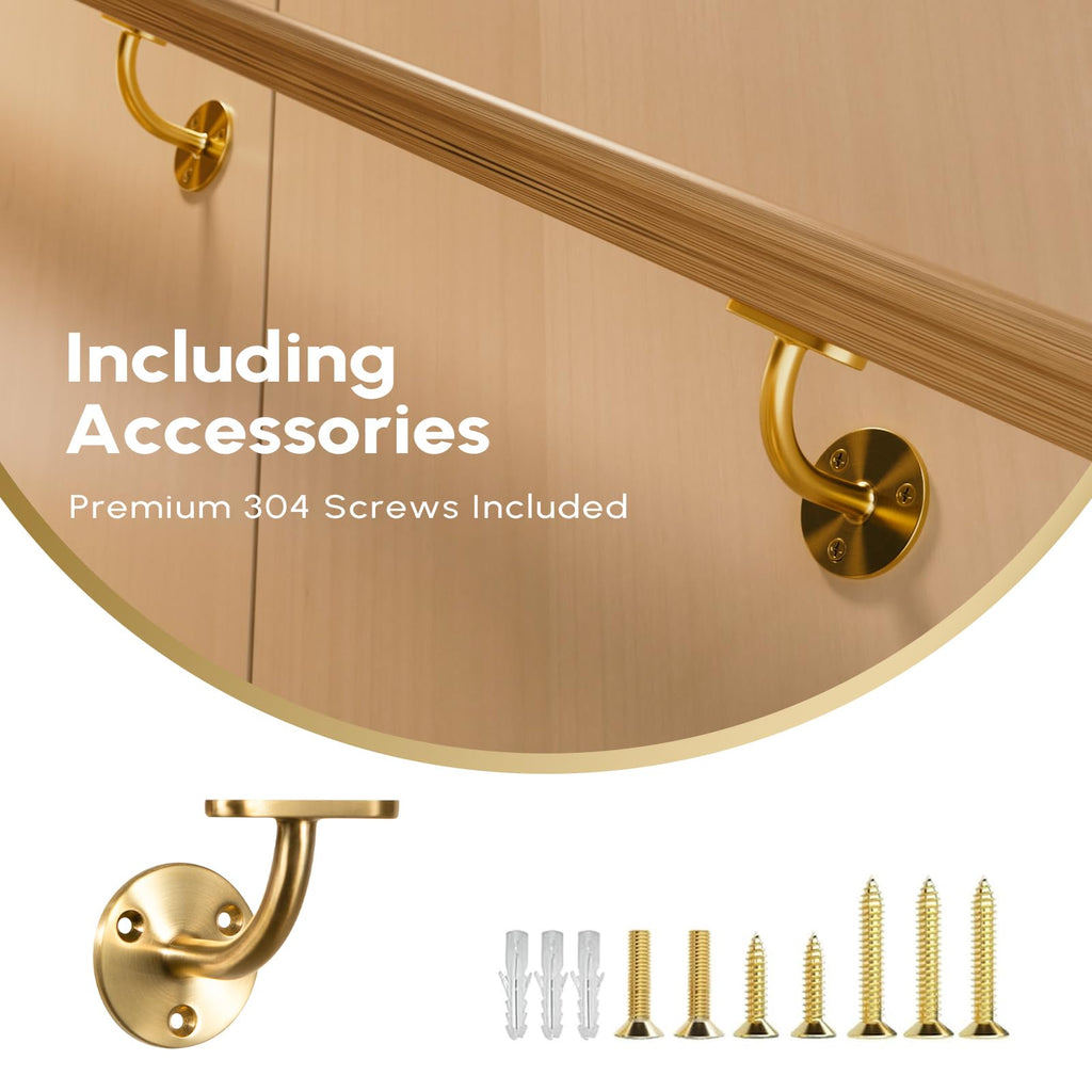 Heavy Duty Gold Handrail Brackets for Indoor Stairs, 304 Stainless Steel Stair Railing Bracket, Wall Mount Banister