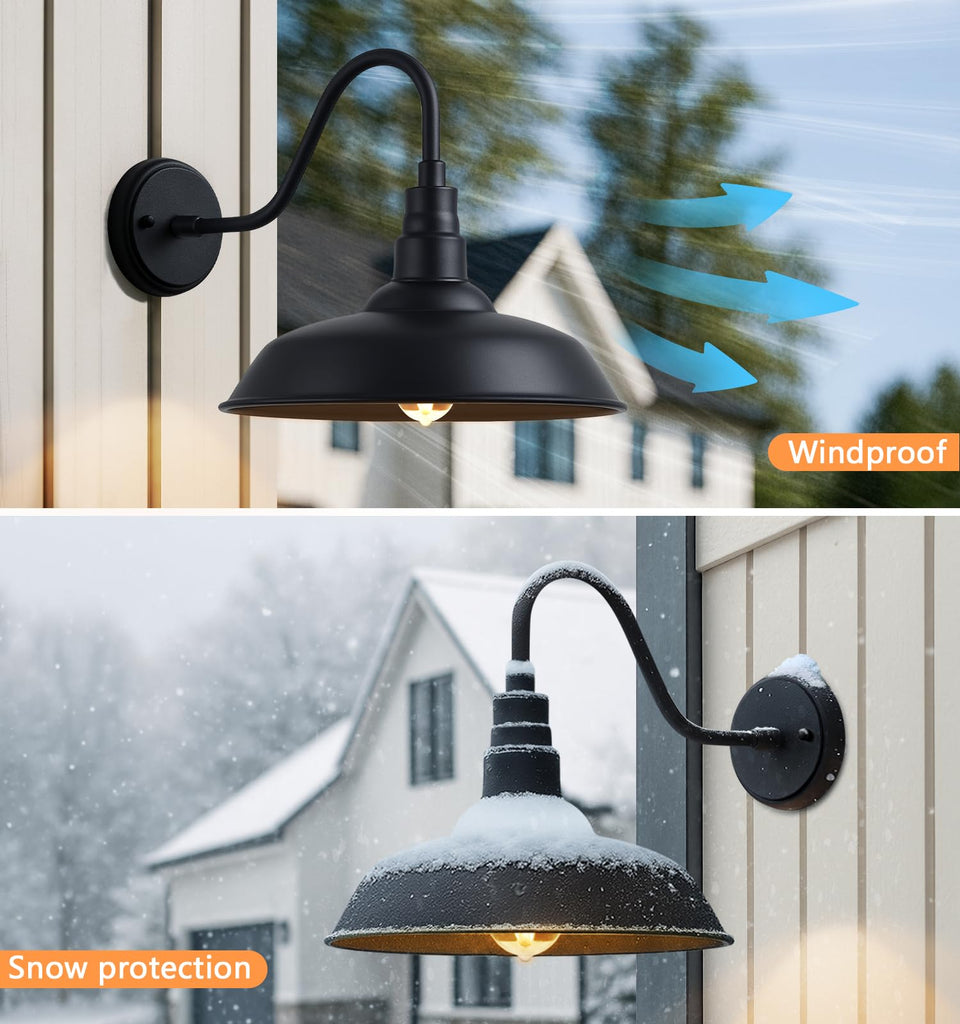 14" Outdoor Barn Gooseneck Lights, Large Farmhouse Fixtures, 2-Pack