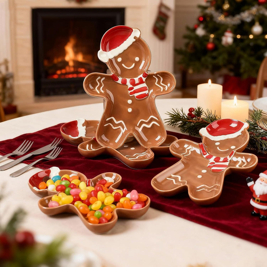 4 Pcs 5.91'' Gingerbread Plates Ceramic Christmas Candy Dishes