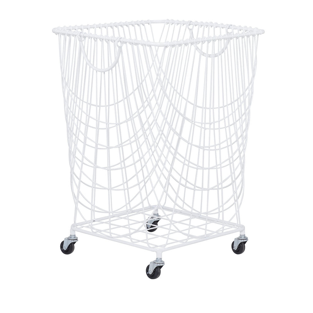 Metal Storage Cart Deep Set Mesh Rolling Laundry Basket, 17" x 17" x 24", White