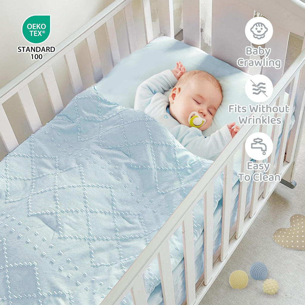 Crib Bedding Set for Girls, 3 Piece Boho Crib Comforter Set Ruffle, Baby Boy Crib Bedding Set Nursery Blanket Set