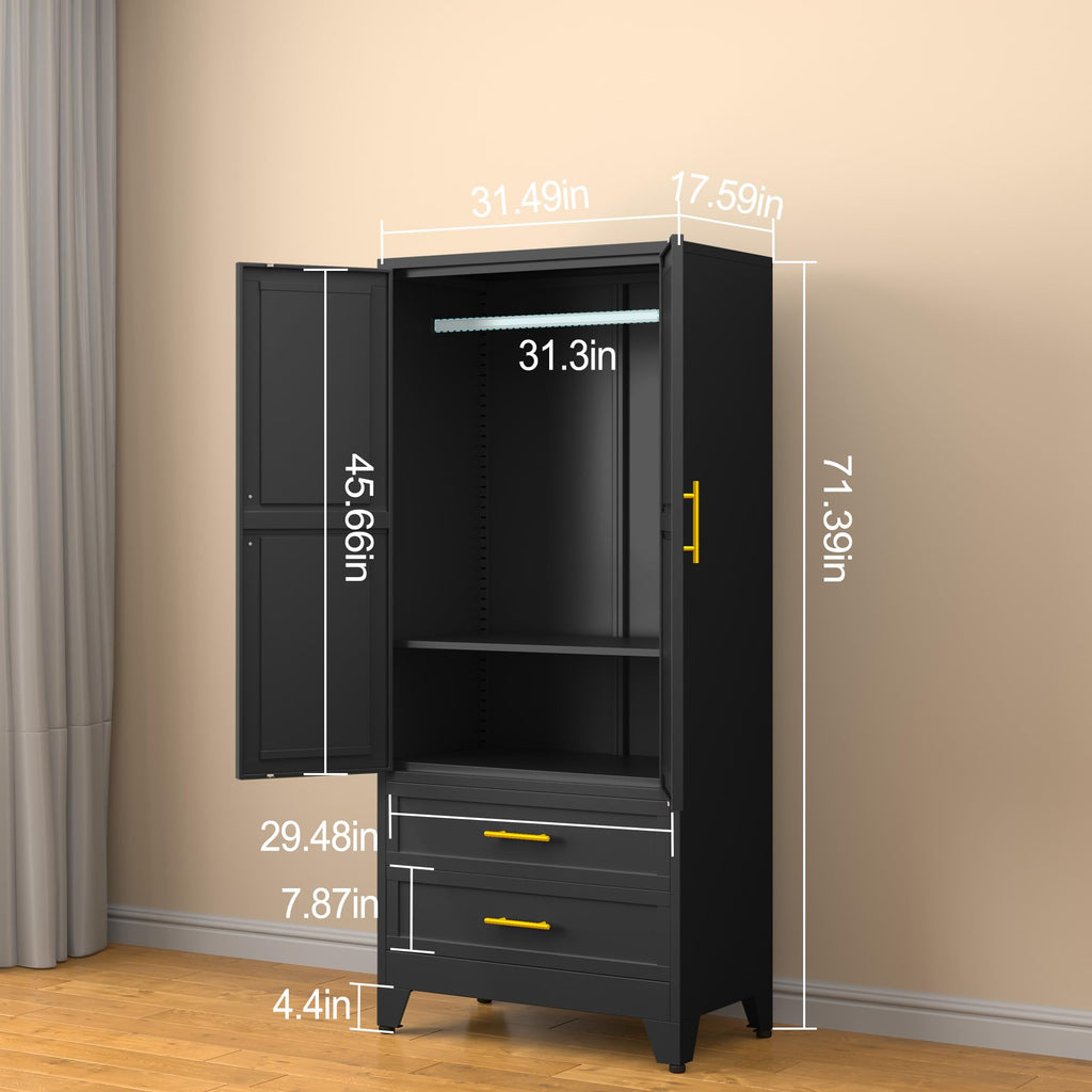 Metal Armoire Wardrobe Closet, 71 "Metal Clothing Storage Cabinet
