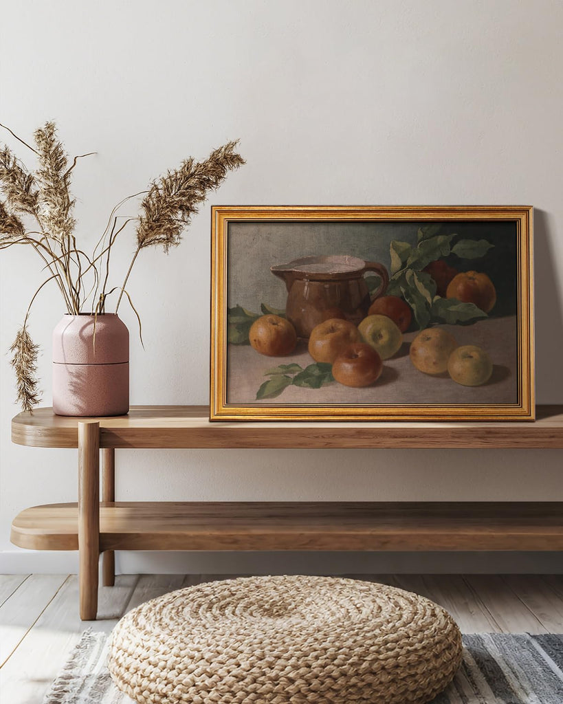 Gold Framed Vintage Wall Art, Harvest Apples Still Life Oil Painting Artwork Shelf Decor Abstract Wall Pictures