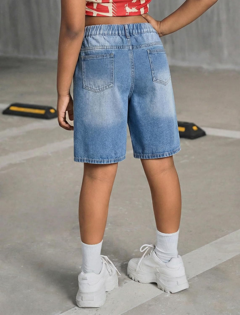 Girls Jean Shorts Baggy Wide Leg Washed Bermuda Denim Shorts Straight Leg Cute Summer Y2K Streetwear