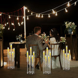 8 Sets 5 Arm Acrylic Candelabra Holder Floor Clear Candle Centerpieces with LED Candles and Shade for Proposal