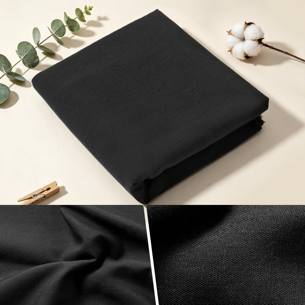 57"W x 144"L Black Fabric By The Yard 20% Cotton, 80% Polyester Homespun Fabric for DIY, Handmade, Sewing and Home