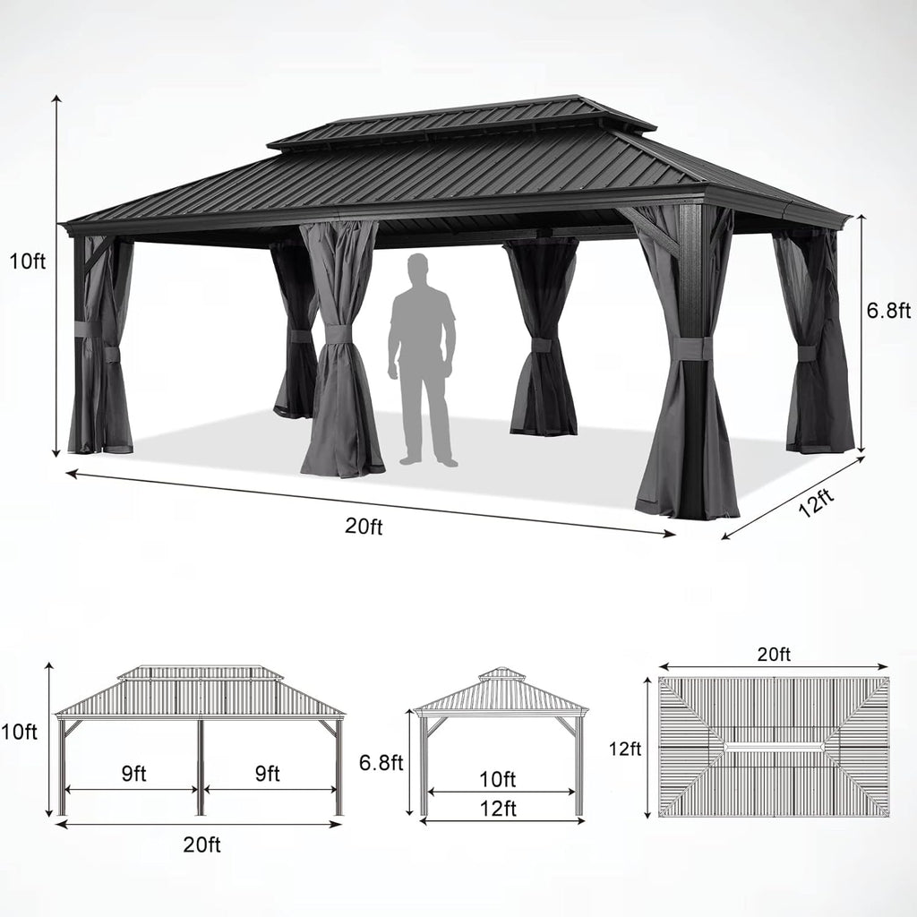 Hardtop Gazebo 12x20 - Outdoor Metal Hard Top Gazebo