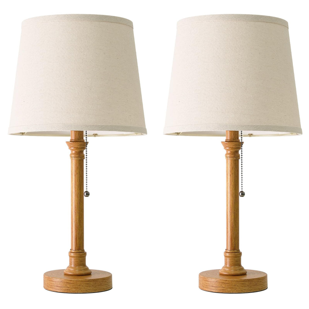 19.5" Wood Grain Rustic Table Lamps Set of 2 Bedroom