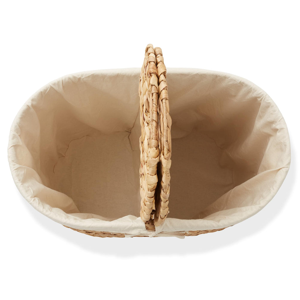 Oval Laundry Hamper with Lids and Removable Liner Bags - Natural, Woven Water Hyacinth 2-Section Laundry Basket