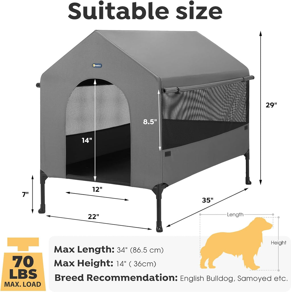 35" Dog House, 2-in-1 Large Dog House Outdoor Indoor Weatherproof
