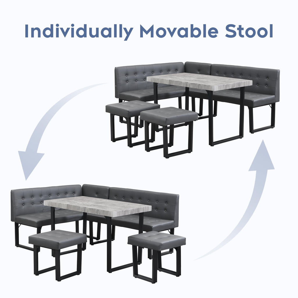 72" Corner Dining Table Set for Small Spaces, Modern Grey