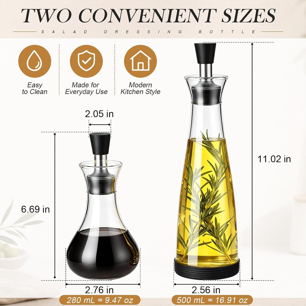17oz & 8.5oz Oil and Vinegar Dispenser Bottle Set, Glass Olive Oil Cruet with Leakproof Stopper, Clear Kitchen - Set of 2