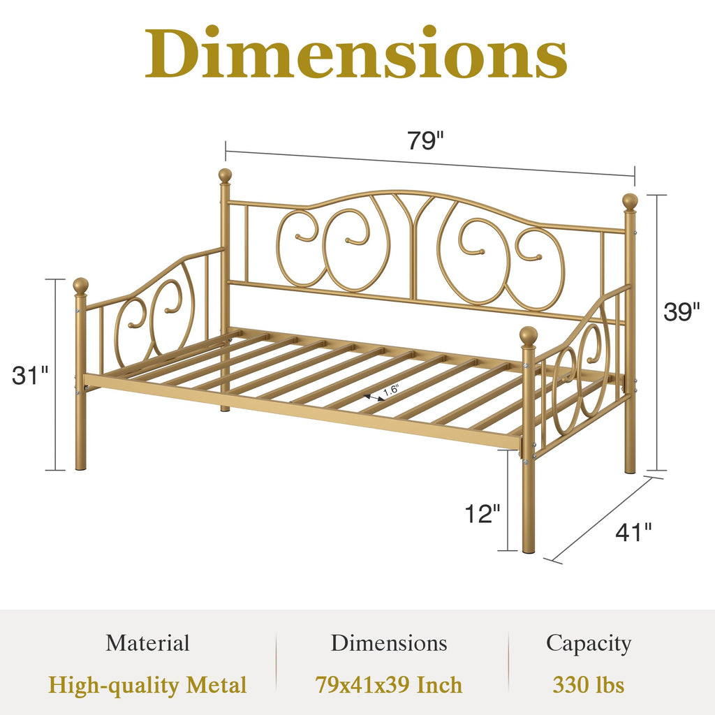 Twin Daybed Frame with Metal Slats, Modern Platform Bed Sofa Bedroom Guest Room, Under-Bed Storage Space, Heavy