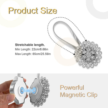 Silver Crystal Flower Curtain Tiebacks - 2 Pack Spring Wire Clips