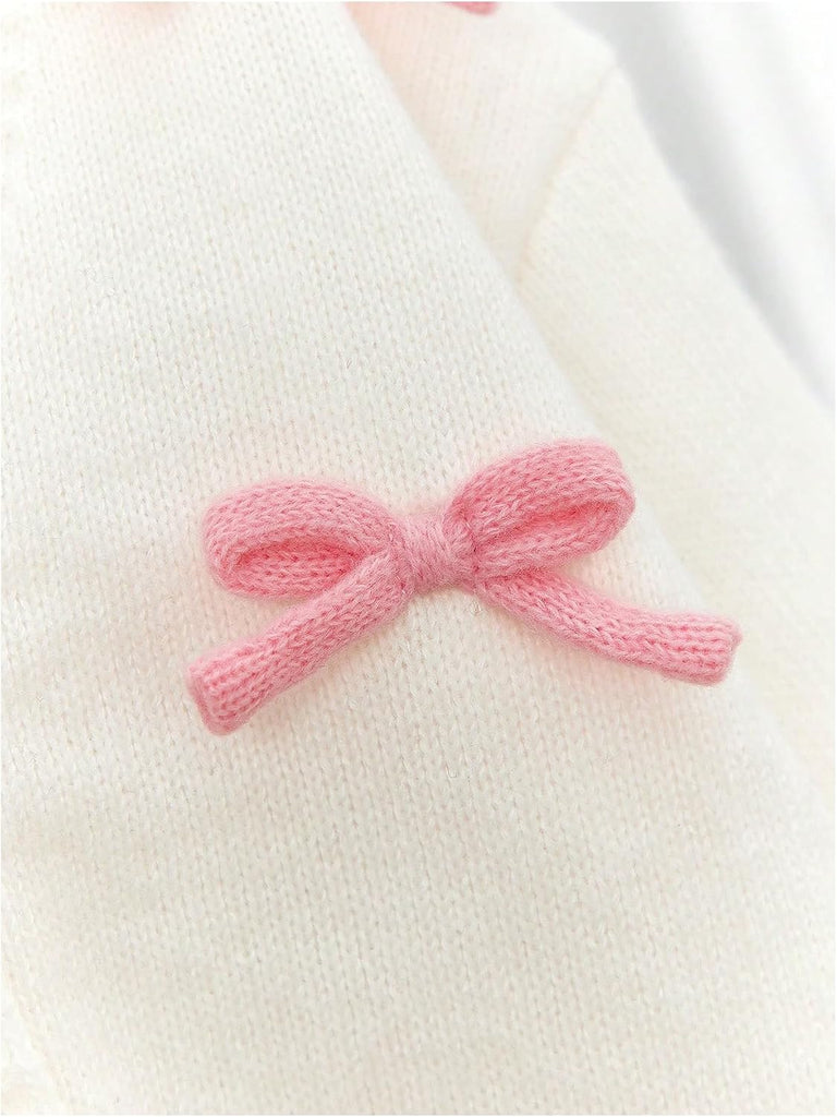 Girl's Bow Button Down Knitted Cardigan Cute Crop Sweater Outwear