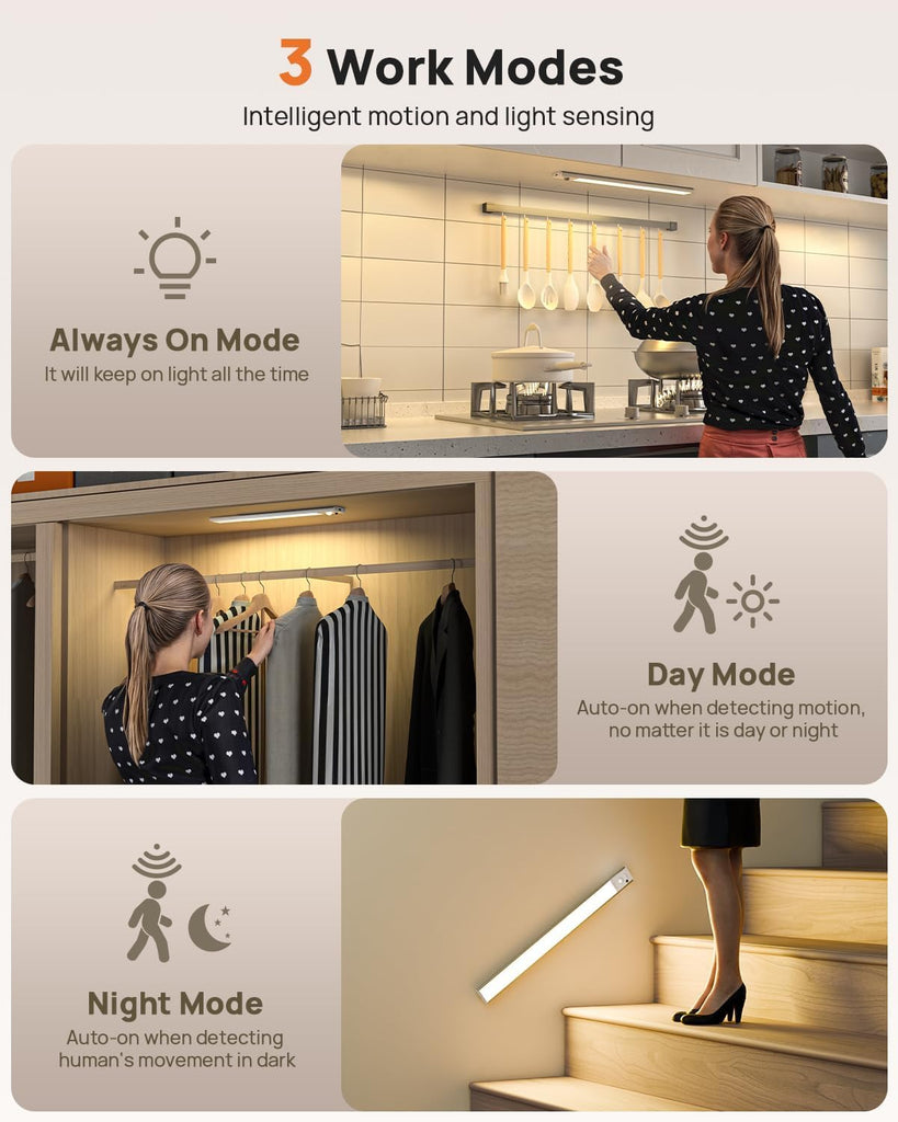 Rechargeable Under Cabinet Lighting with Remote 5 Pack Motion Sensor Light