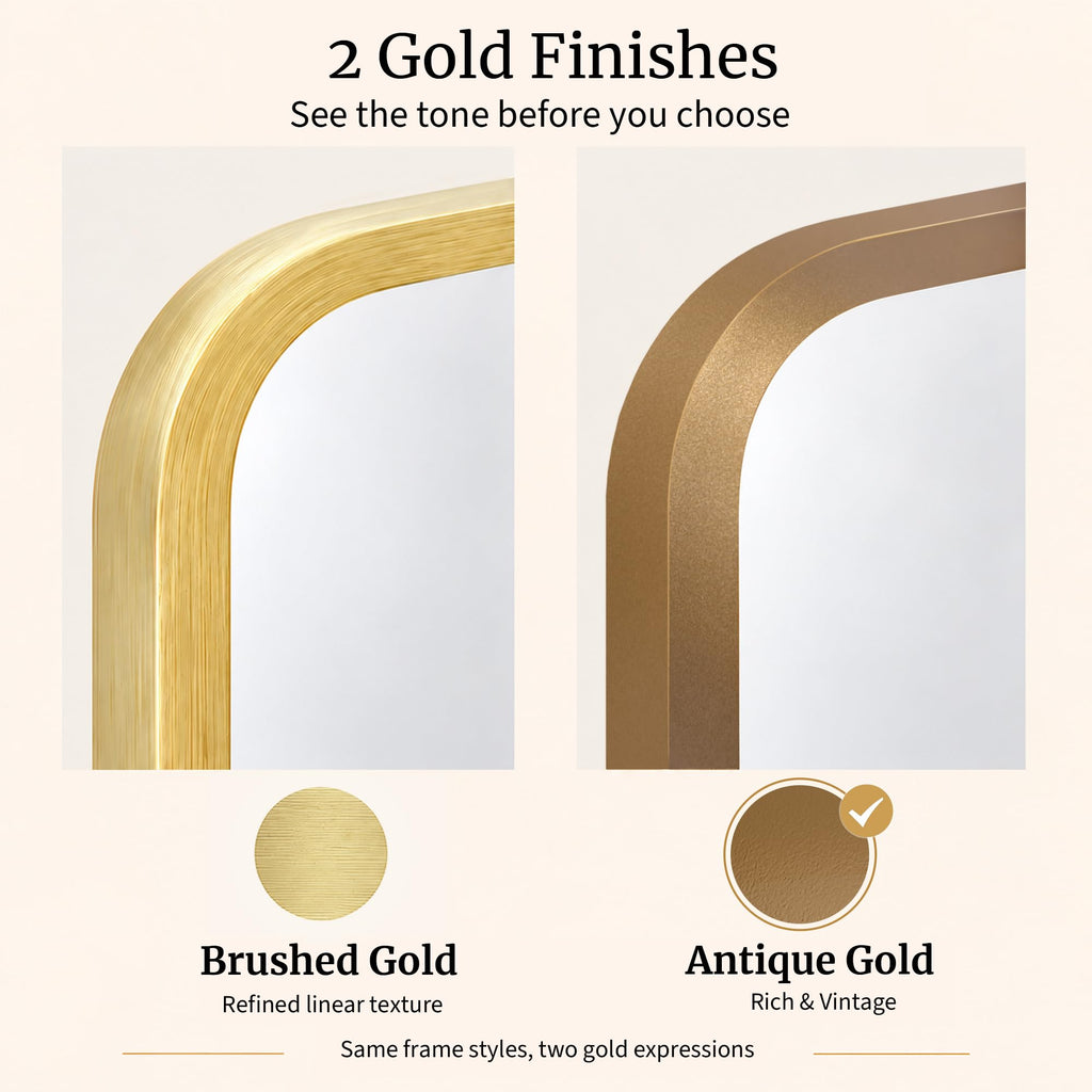 24x36 Inch Antique Gold Rounded Rectangle Bathroom Vanity Mirror