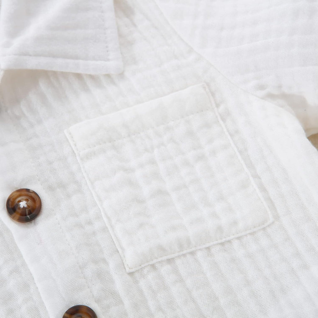 Toddler Baby Boys Clothes Set Button-Down Shirt Tops + Cotton Linen Shorts Summer Outfit 2PCS with Pockets