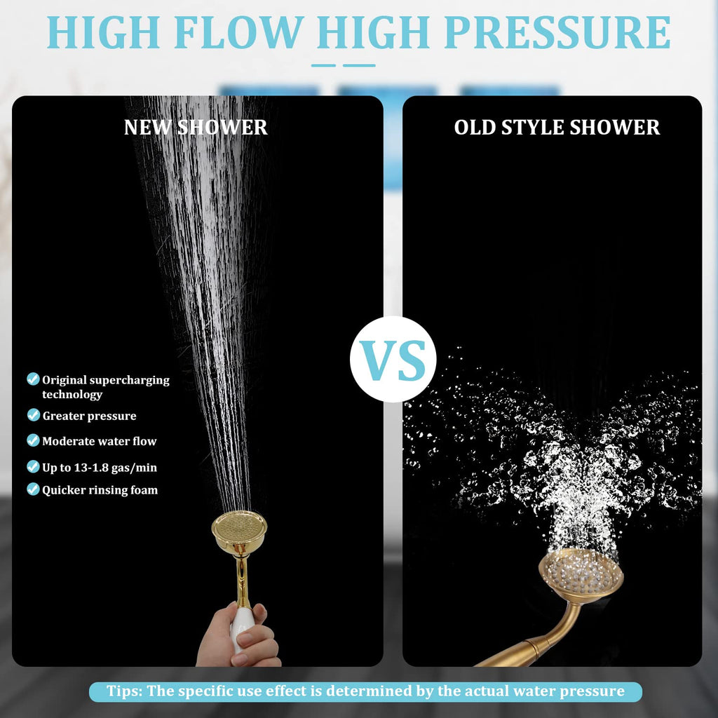 Vintage Handheld Shower Head with 59" Flexible Hose, Gold