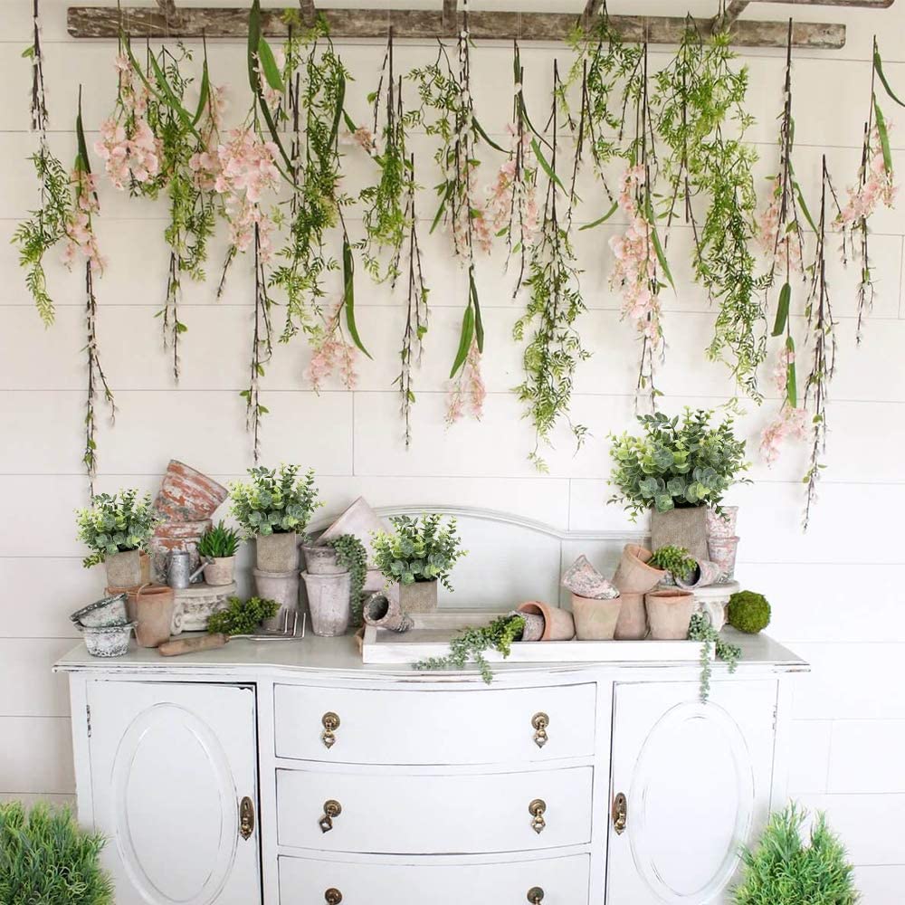 Small Fake Plants Eucalyptus Potted Mini Potted Plants Artificial Eucalyptus Boxwood Rosemary Greenery in Pots Faux
