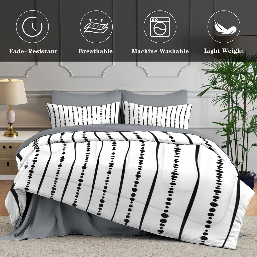 7 Pcs King Size Comforter Set, Striped Boho Bedding